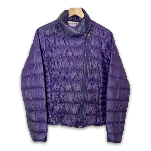 ATHLETA Downalicious Purple Asymmetric Zip Quilted Packable Goose Down Jacket S - Picture 2 of 9